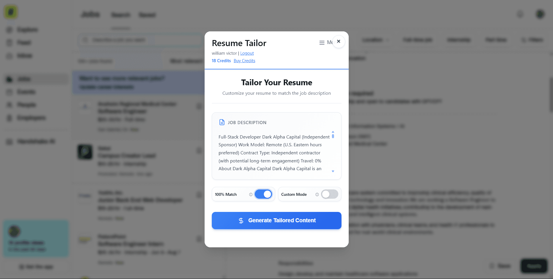 Open a job & launch OnPage CV